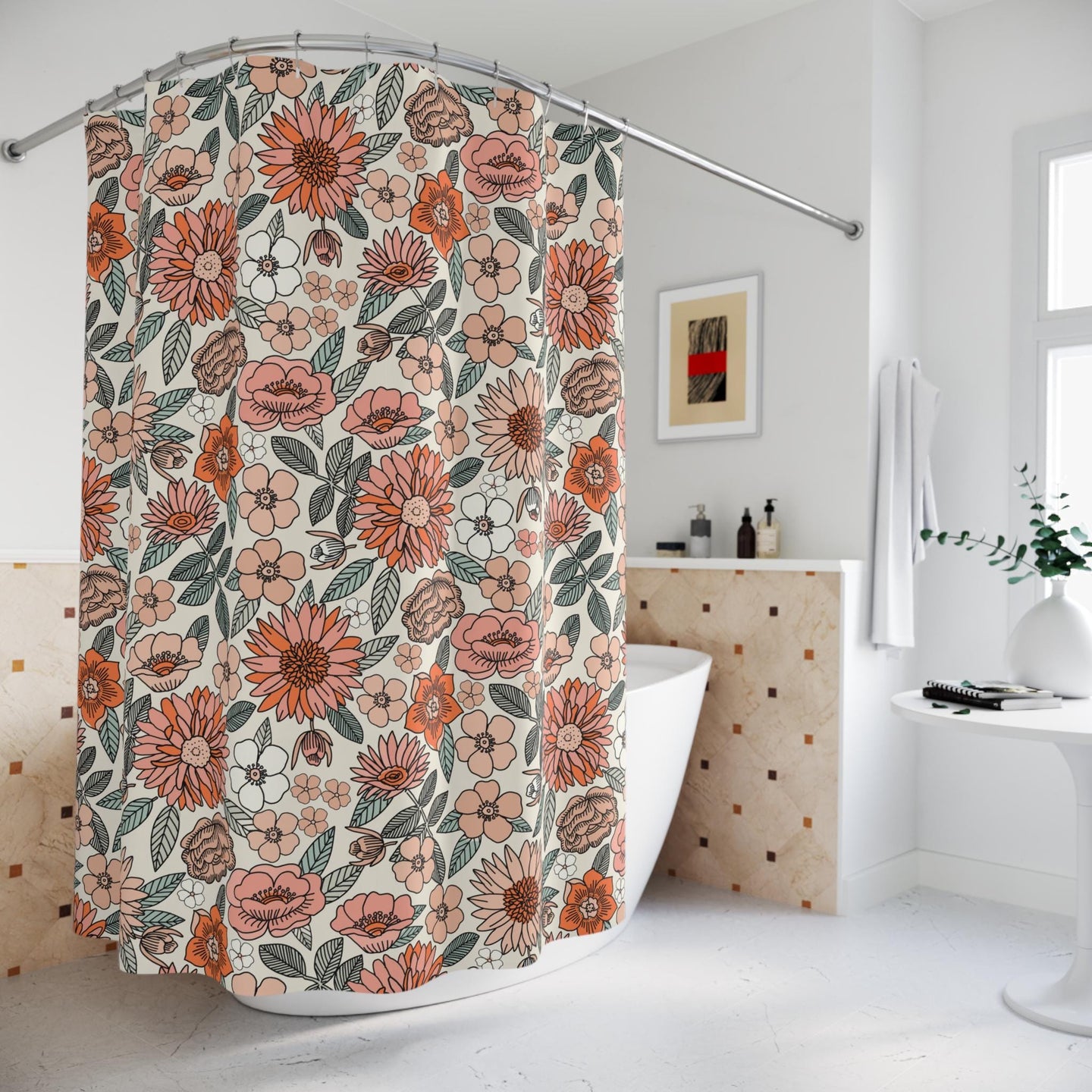 Boho Shower Curtain, shower curtain retro, shower curtain boho, custom shower curtain, vintage shower curtain, botanical shower curtain